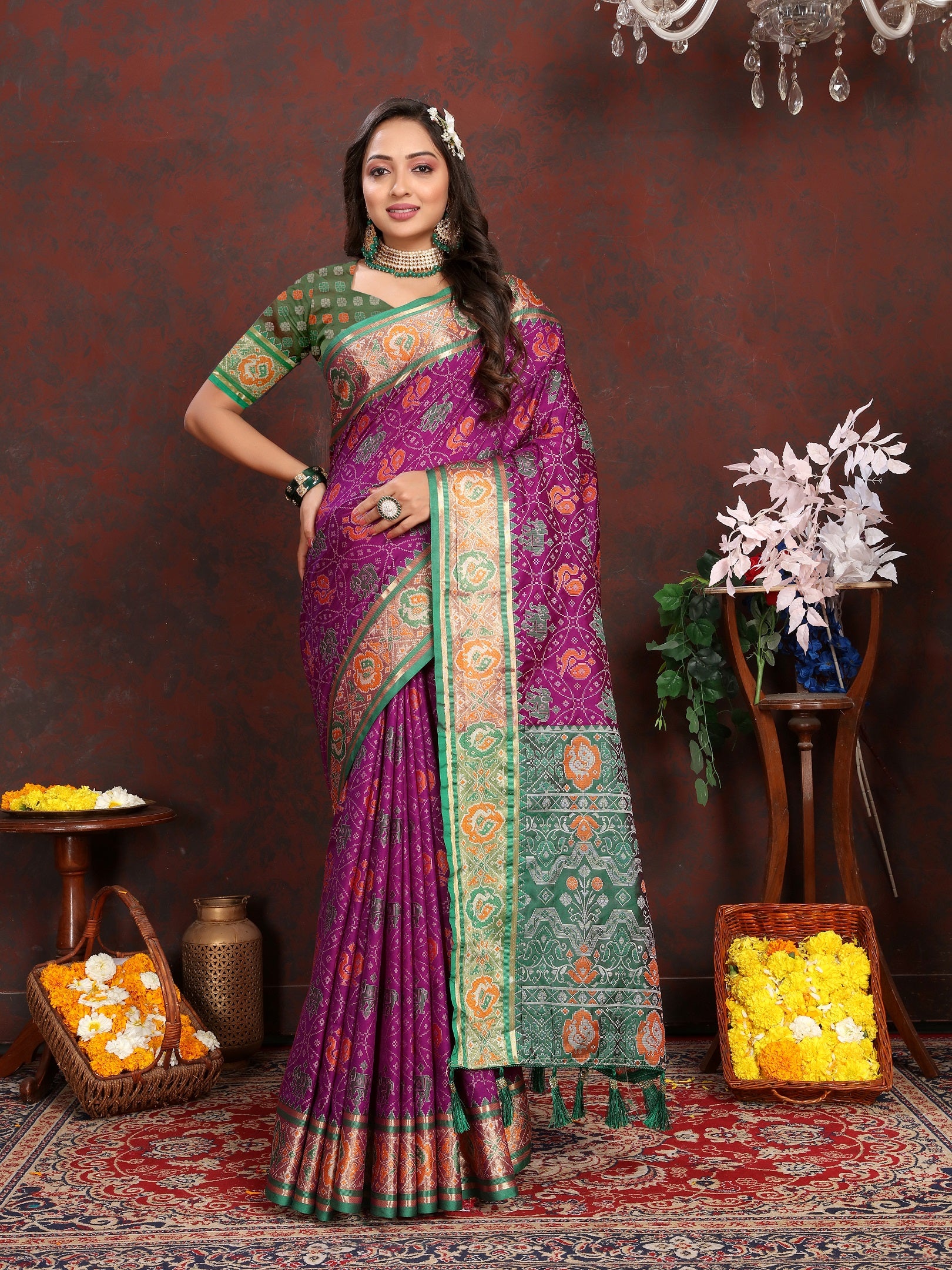 Vedant Vastram Purple Color Kanjeevaram Patola Silk Saree - Purple - Distacart