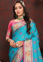 Thumbnail for Vedant Vastram Rama Color Kanjeevaram Patola Silk Saree - Rama - Distacart