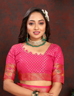 Thumbnail for Vedant Vastram Parrot Color Kanjeevaram Organza Silk Saree - Parrot - Distacart