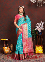 Thumbnail for Vedant Vastram Rama Color Kanjeevaram Organza Silk Saree - Rama - Distacart