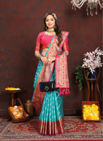 Thumbnail for Vedant Vastram Rama Color Kanjeevaram Organza Silk Saree - Rama - Distacart