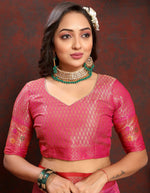 Thumbnail for Vedant Vastram Pink Color Kanjeevaram Organza Silk Saree - Pink - Distacart
