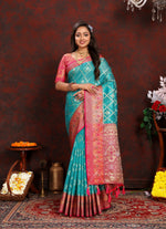 Thumbnail for Vedant Vastram Rama Color Kanjeevaram Organza Silk Saree - Rama - Distacart