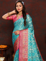 Thumbnail for Vedant Vastram Rama Color Kanjeevaram Organza Silk Saree - Rama - Distacart