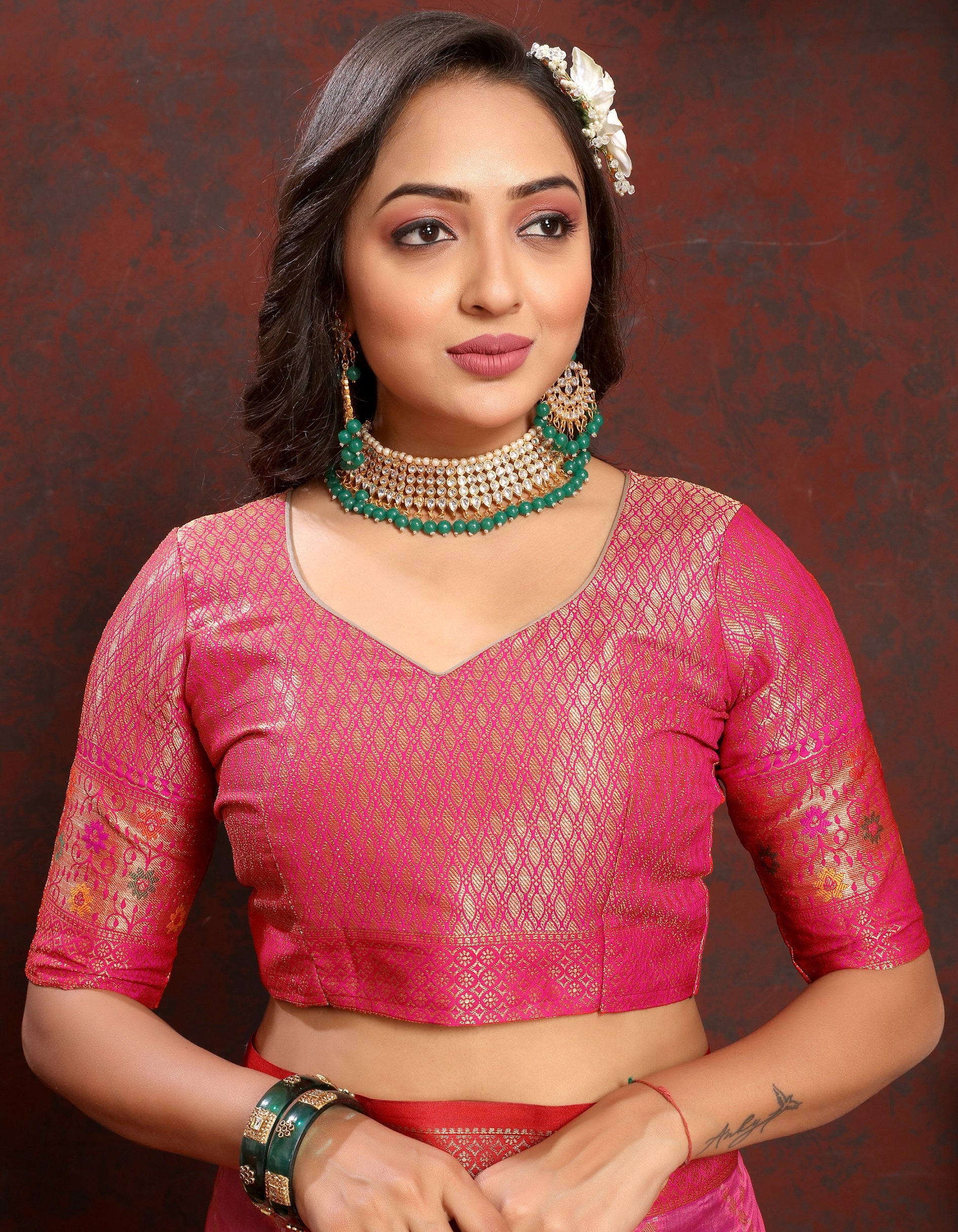 Vedant Vastram Rama Color Kanjeevaram Organza Silk Saree - Rama - Distacart
