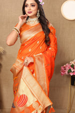 Thumbnail for Vedant Vastram Orange Color Paithani Silk Saree - Orange - Distacart