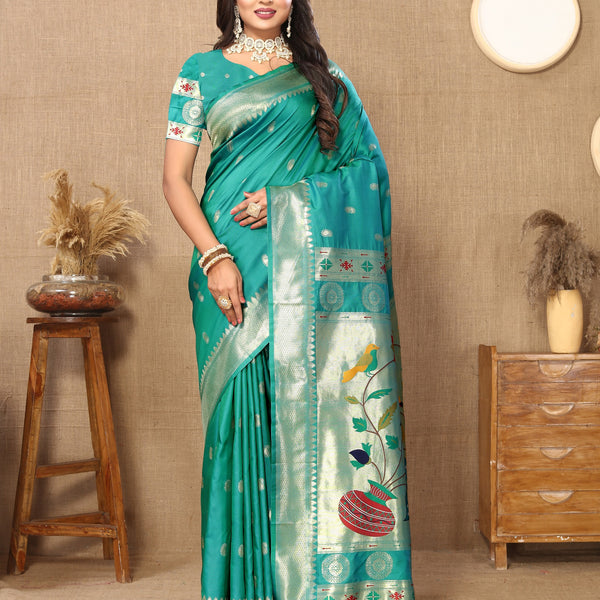 Vedant Vastram See Green Color Paithani Silk Saree - See Green - Distacart