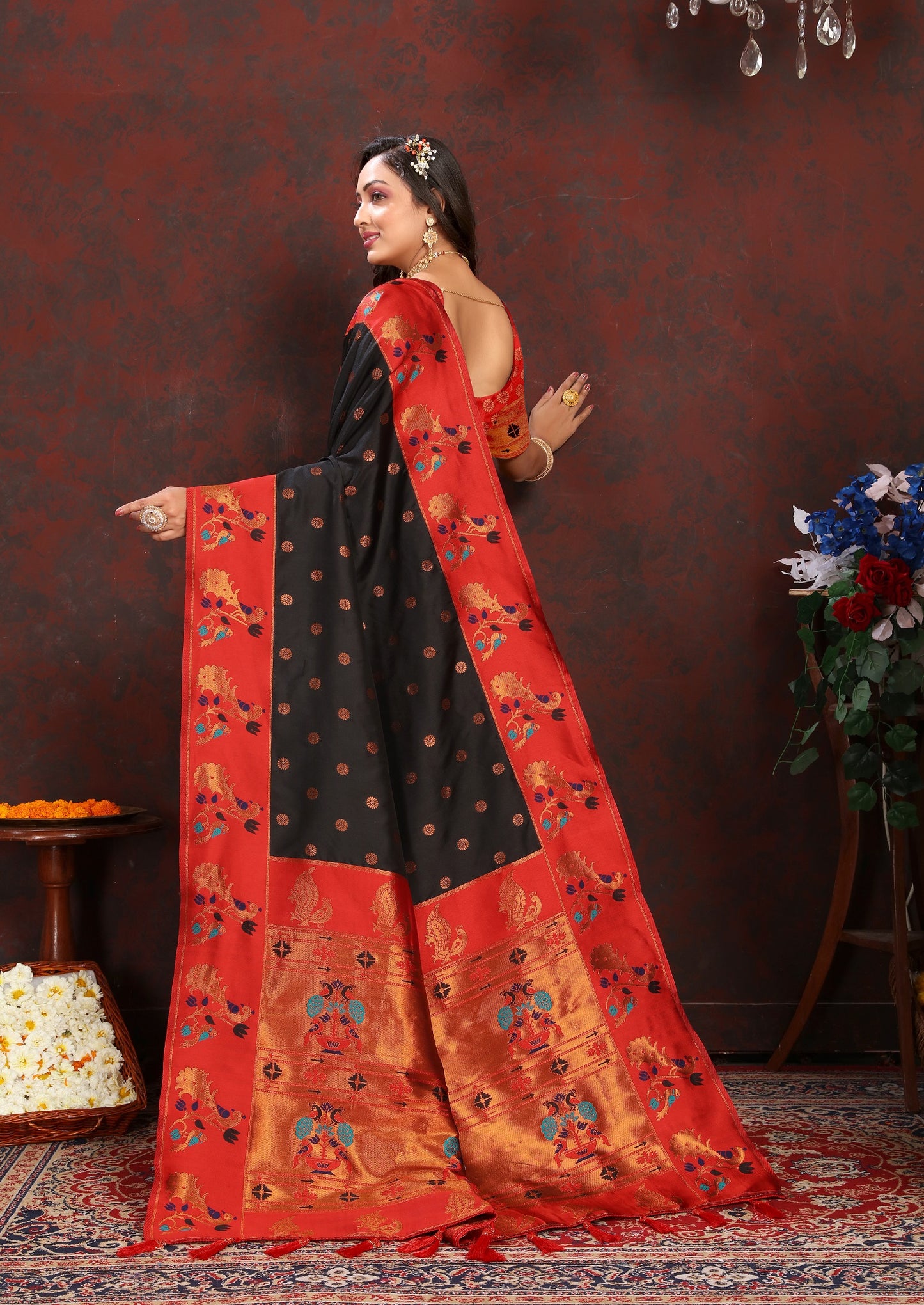 Vedant Vastram Black Color Paithani Silk Saree - Black - Distacart