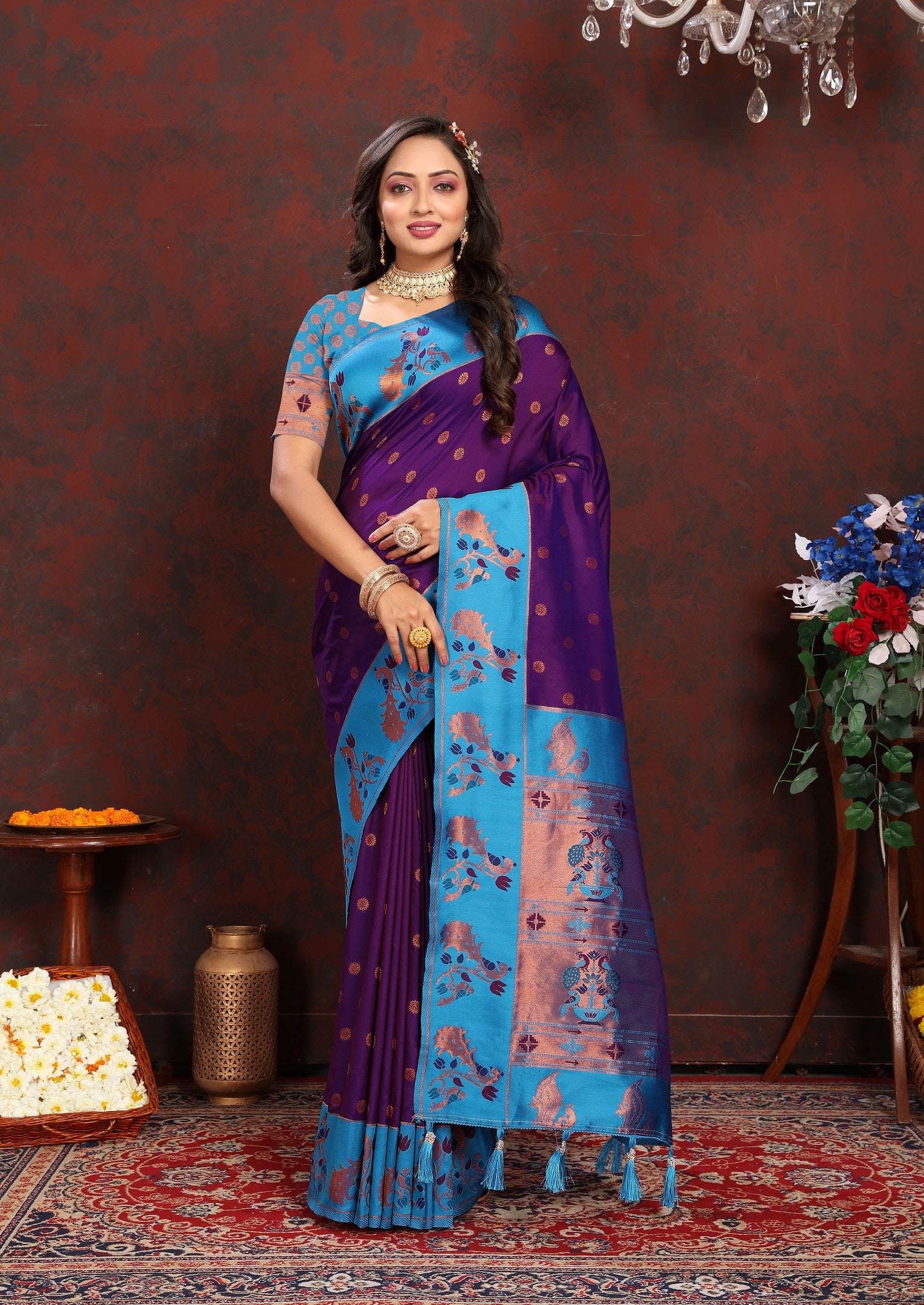 Vedant Vastram Violet Color Paithani Silk Saree - Violet - Distacart