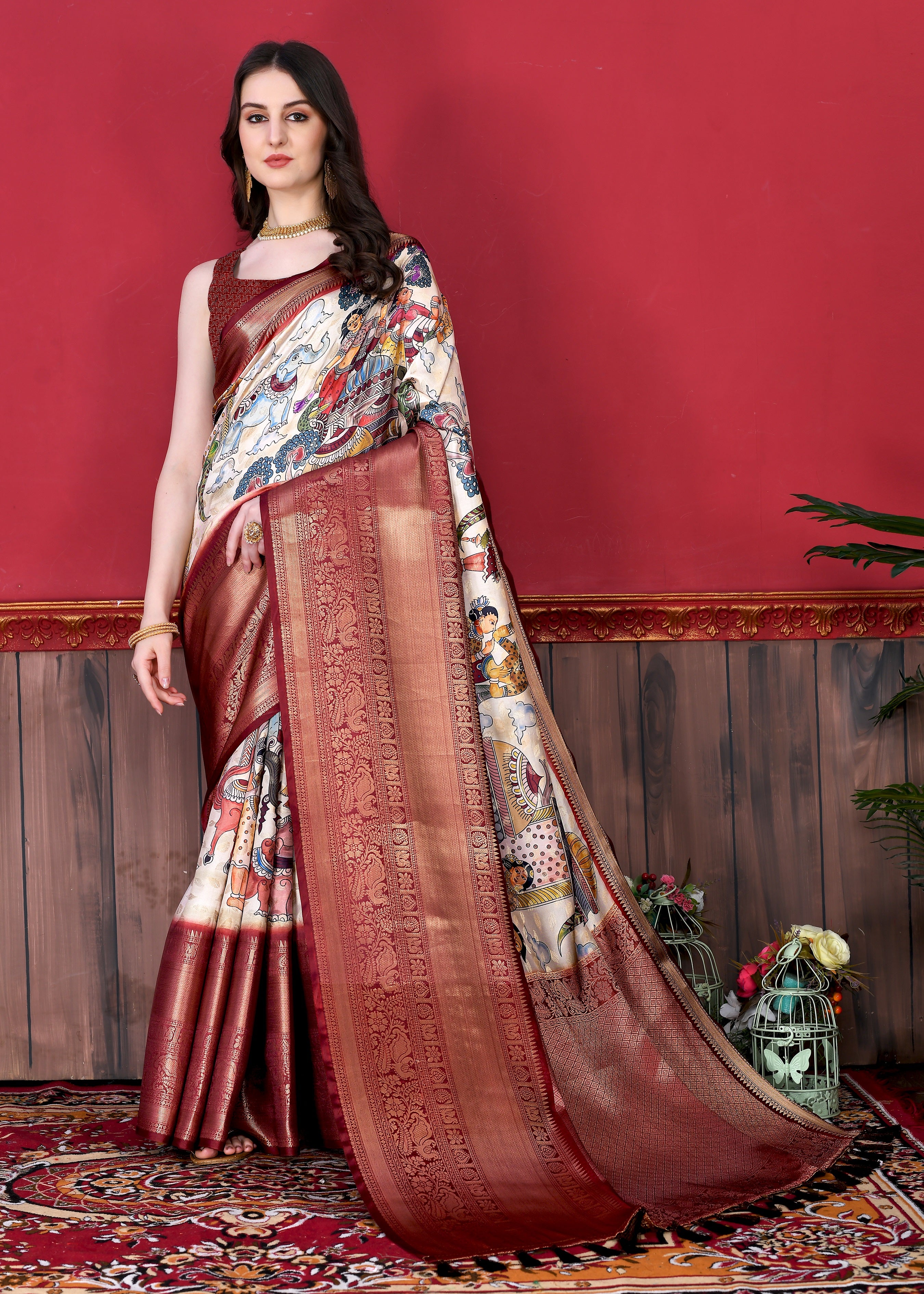 Vedant Vastram Maroon Color Kanjeevaram Silk Saree - Maroon - Distacart