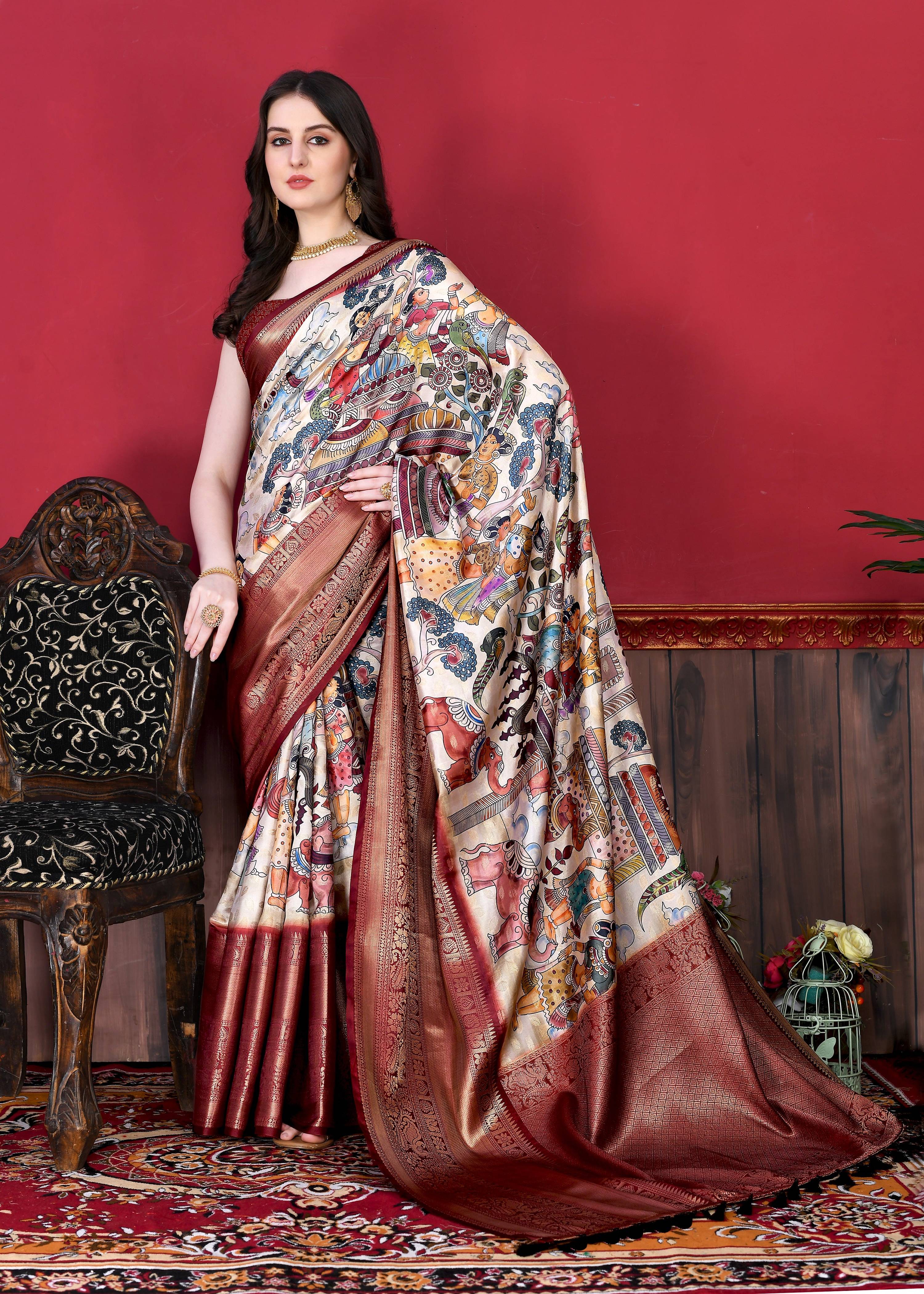 Vedant Vastram Maroon Color Kanjeevaram Silk Saree - Maroon - Distacart