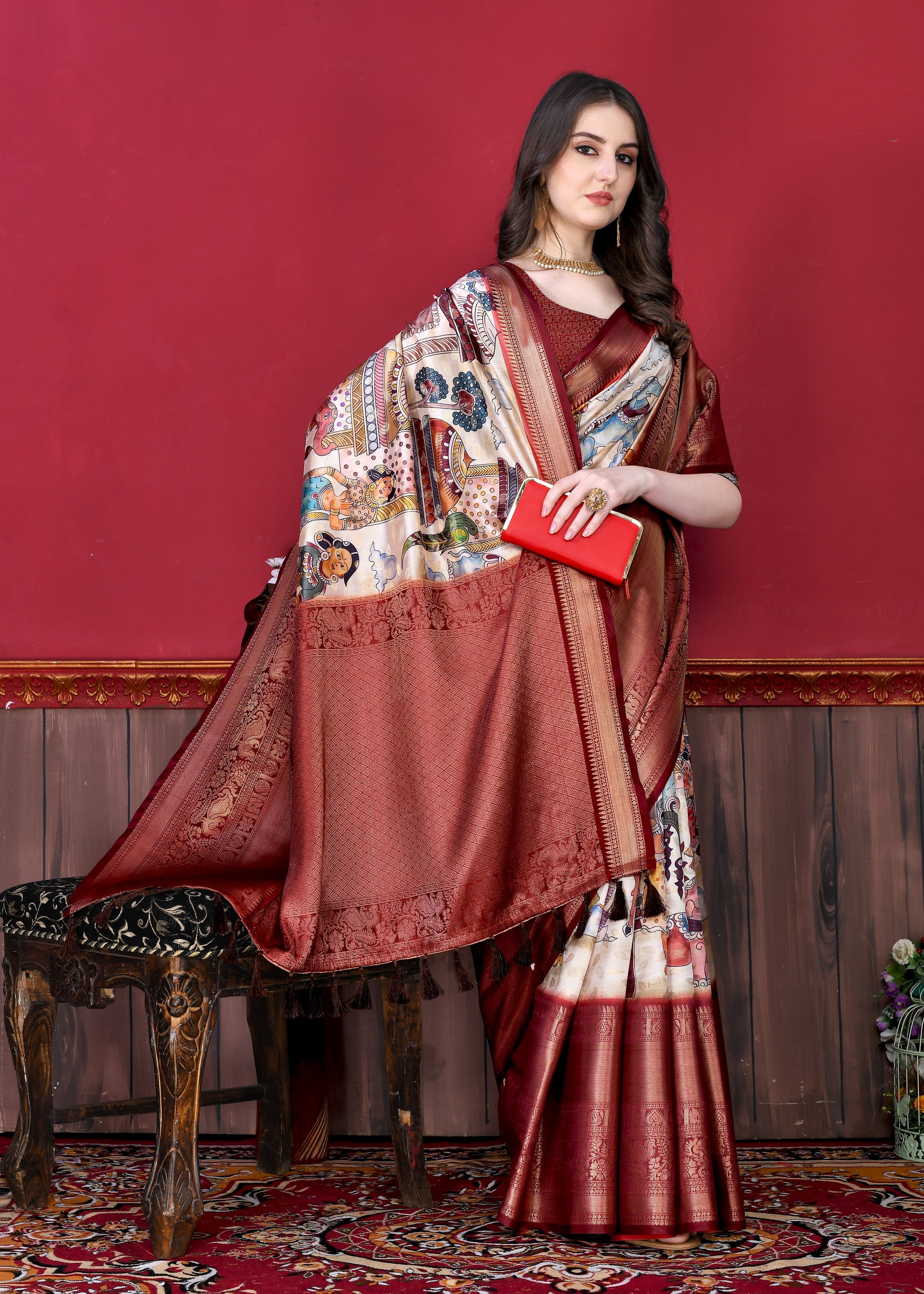 Vedant Vastram Maroon Color Kanjeevaram Silk Saree - Maroon - Distacart