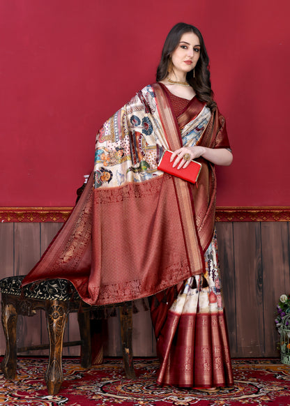 Vedant Vastram Maroon Color Kanjeevaram Silk Saree - Maroon - Distacart