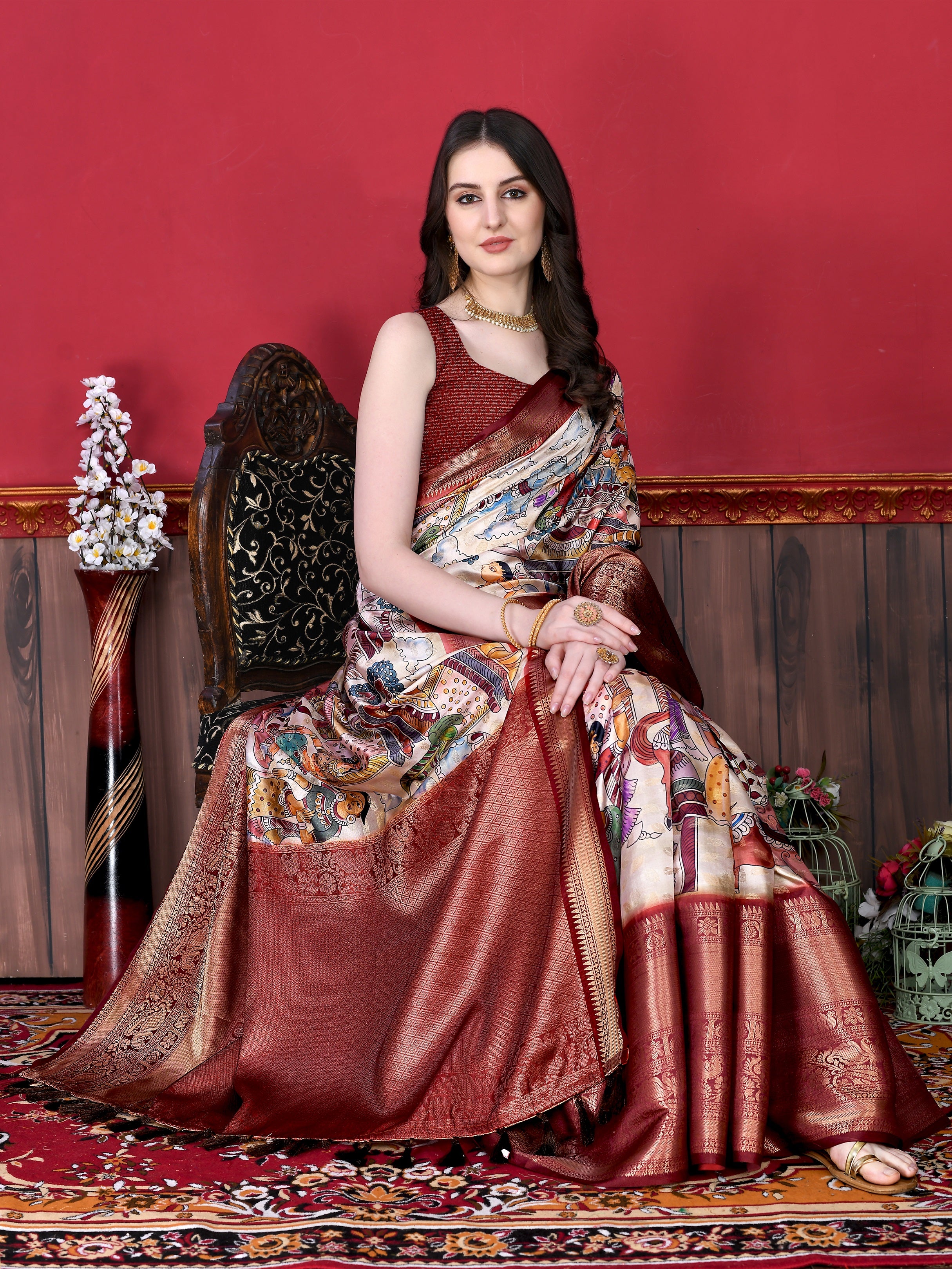 Vedant Vastram Maroon Color Kanjeevaram Silk Saree - Maroon - Distacart