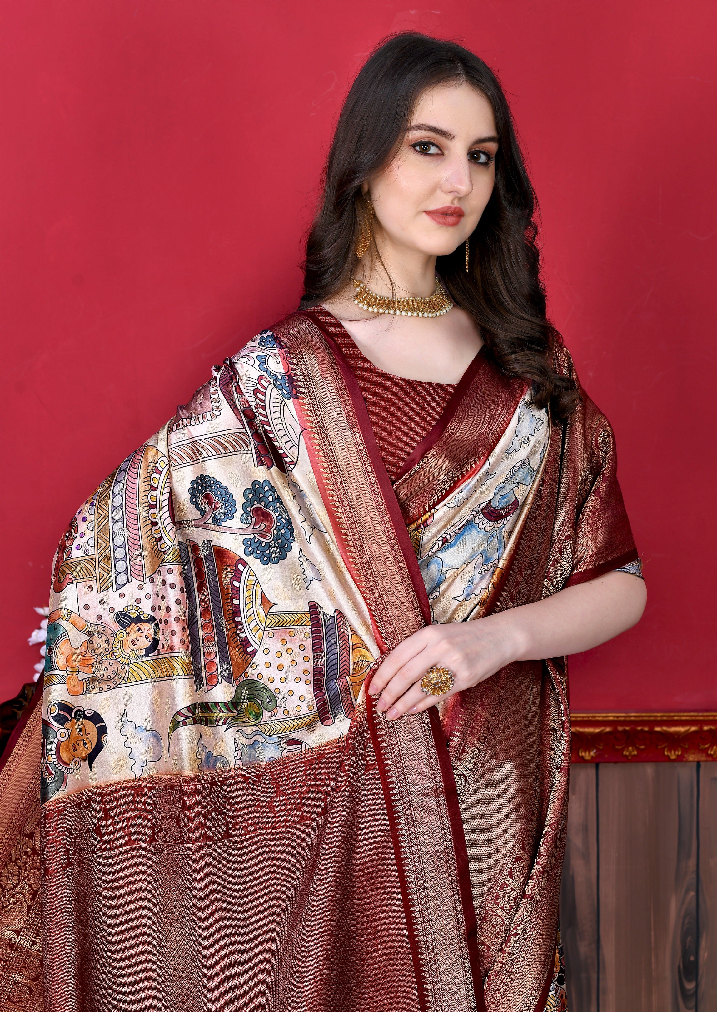 Vedant Vastram Maroon Color Kanjeevaram Silk Saree - Maroon - Distacart
