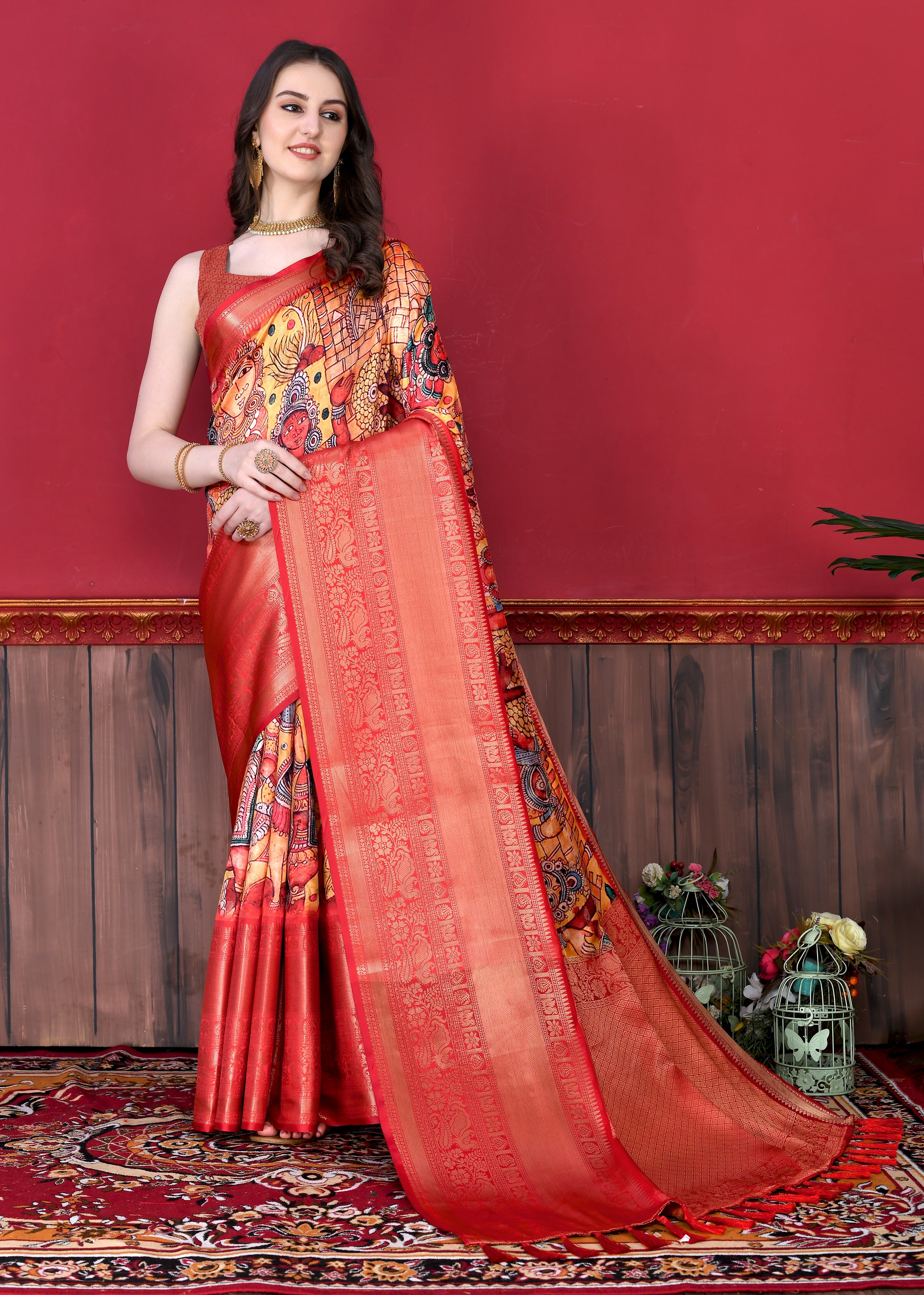 Vedant Vastram Red Color Kanjeevaram Silk Saree - Red - Distacart