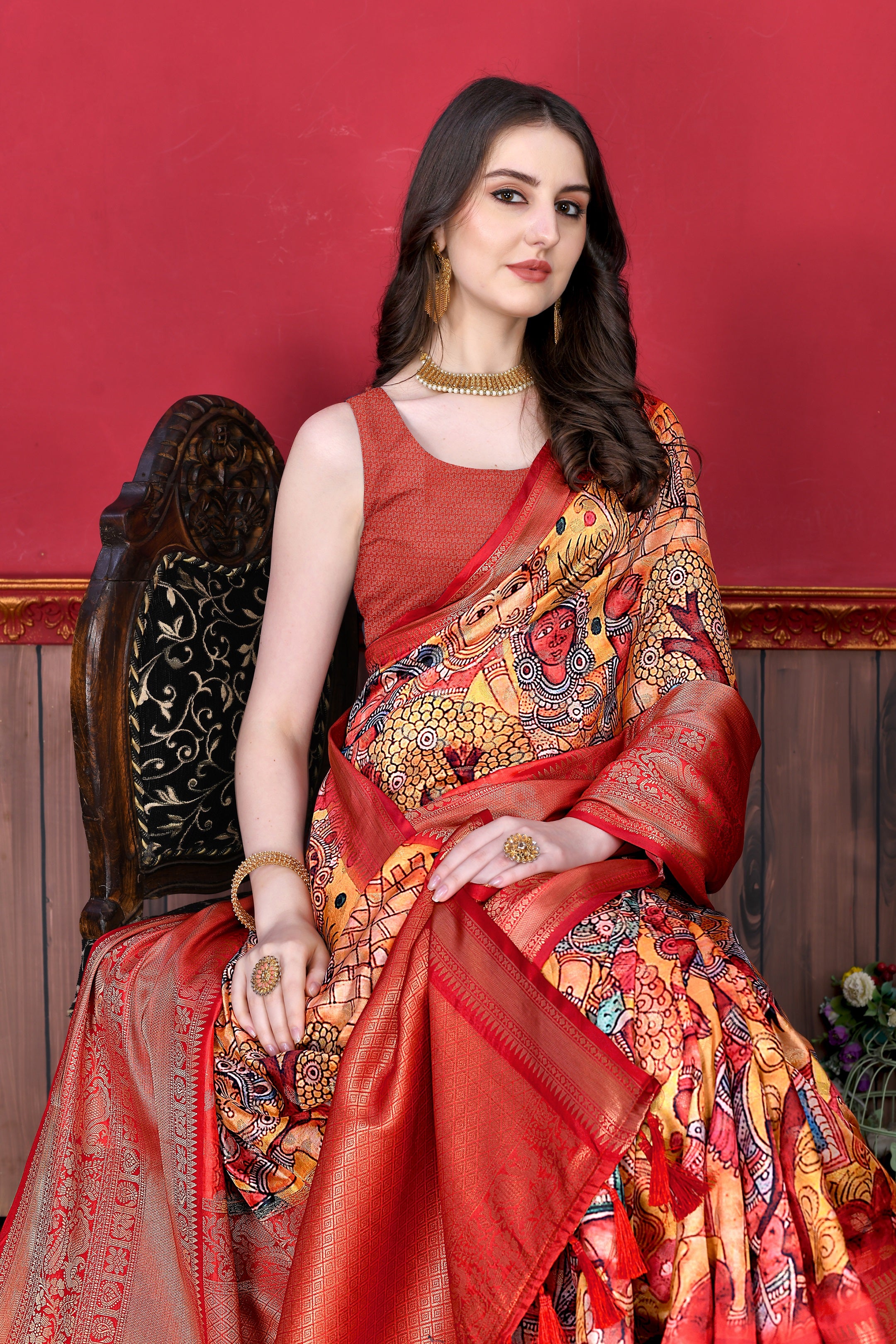 Vedant Vastram Red Color Kanjeevaram Silk Saree - Red - Distacart