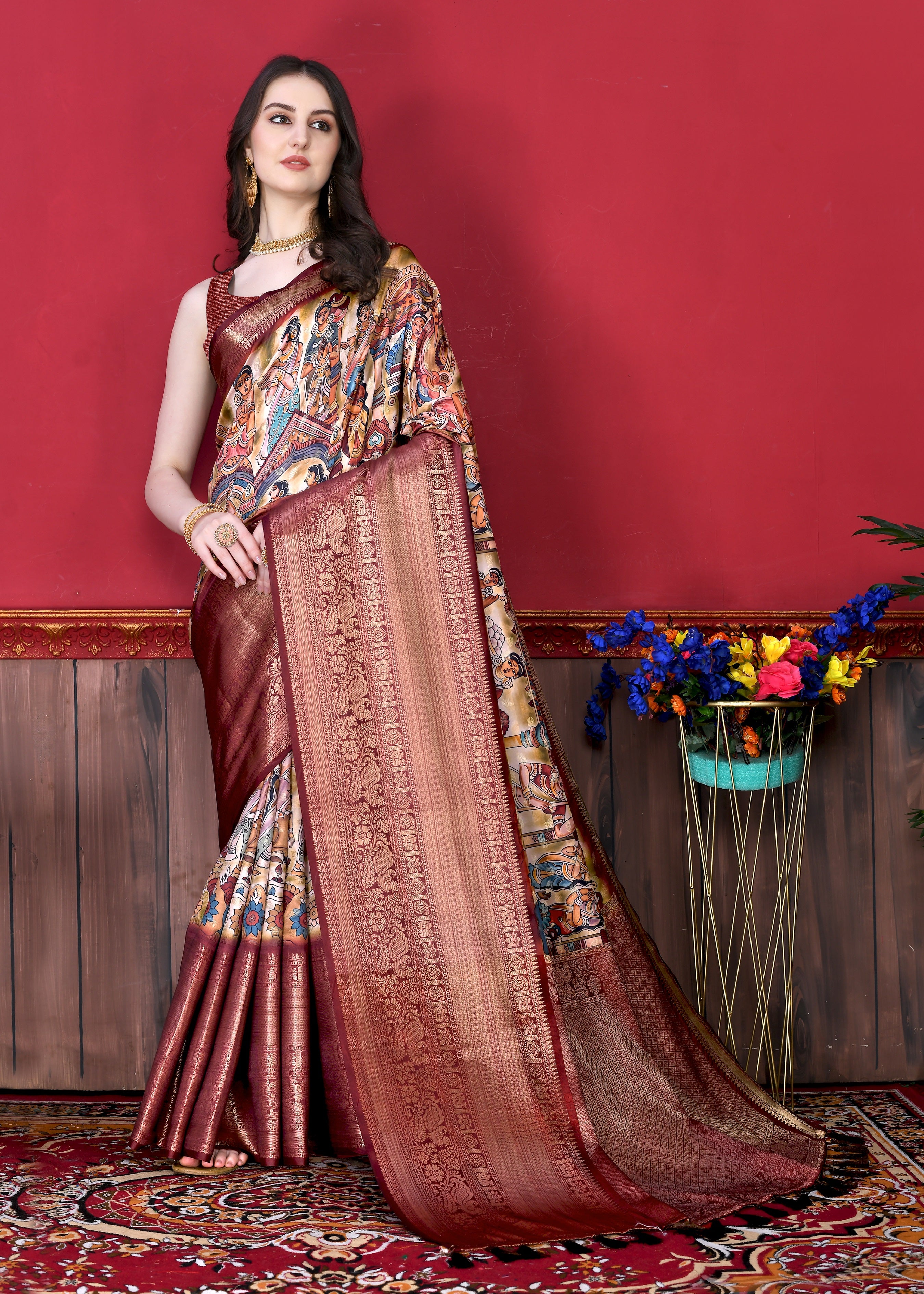 Vedant Vastram Wine Color Kanjeevaram Silk Saree - Wine - Distacart