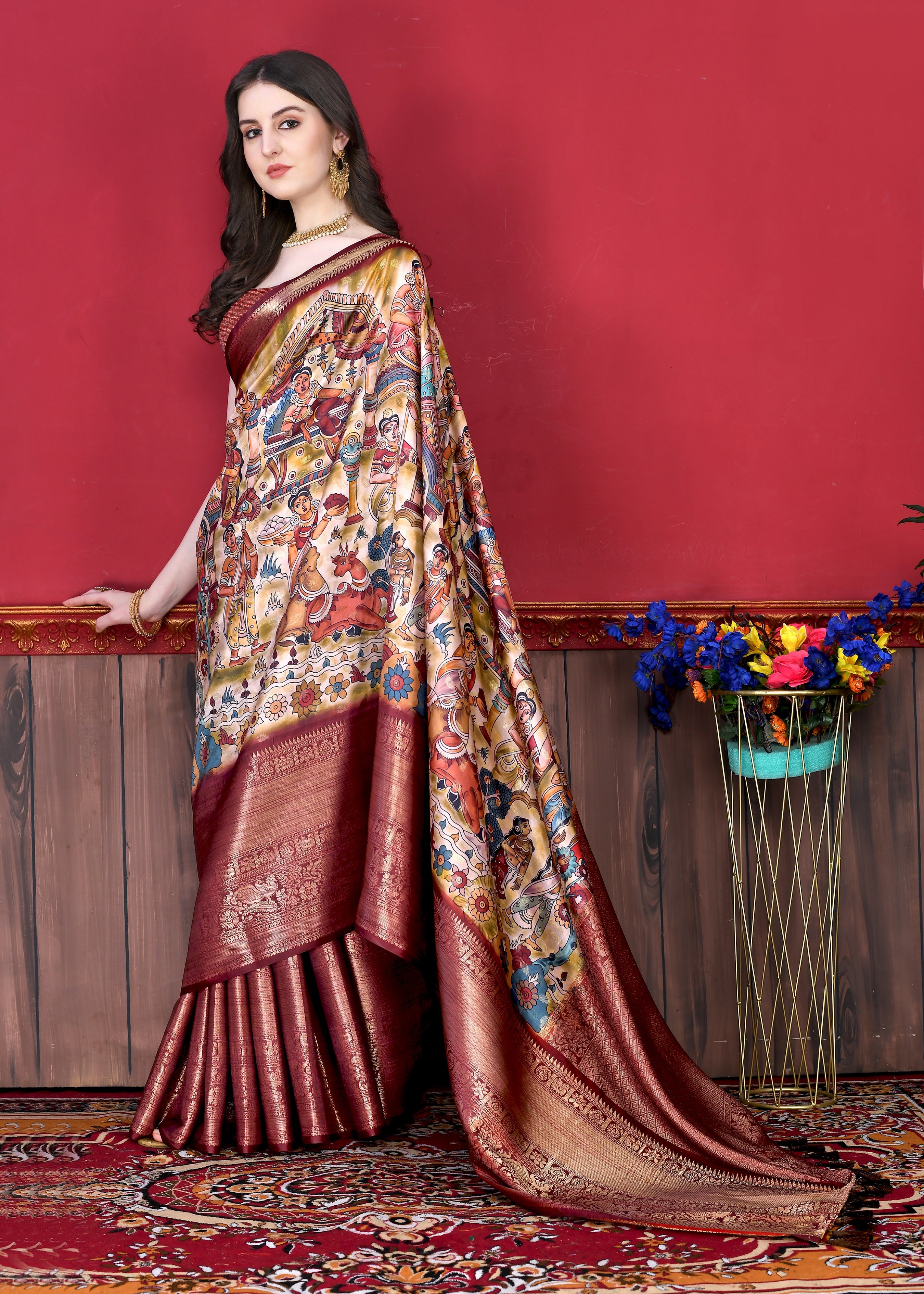 Vedant Vastram Wine Color Kanjeevaram Silk Saree - Wine - Distacart