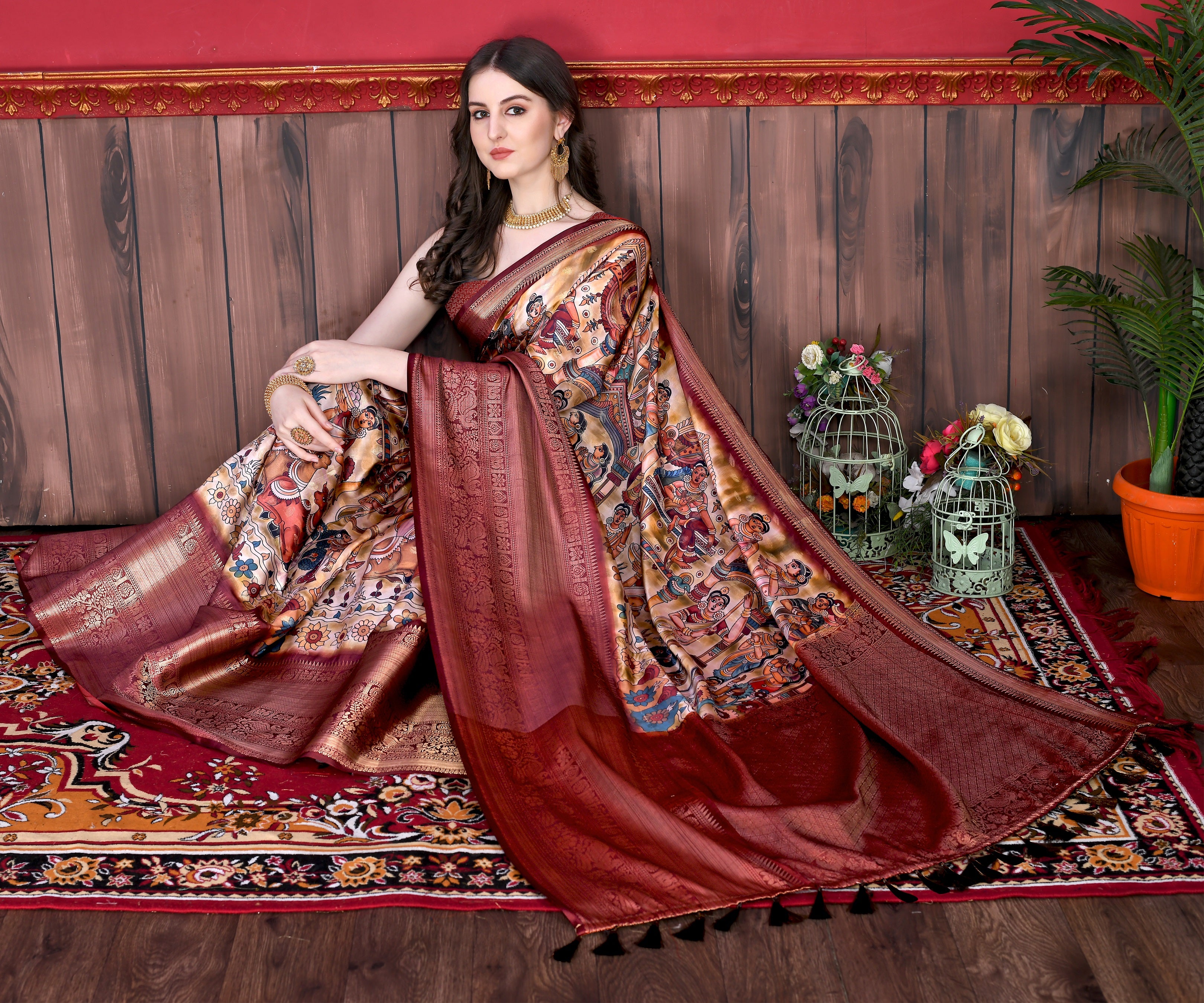 Vedant Vastram Wine Color Kanjeevaram Silk Saree - Wine - Distacart