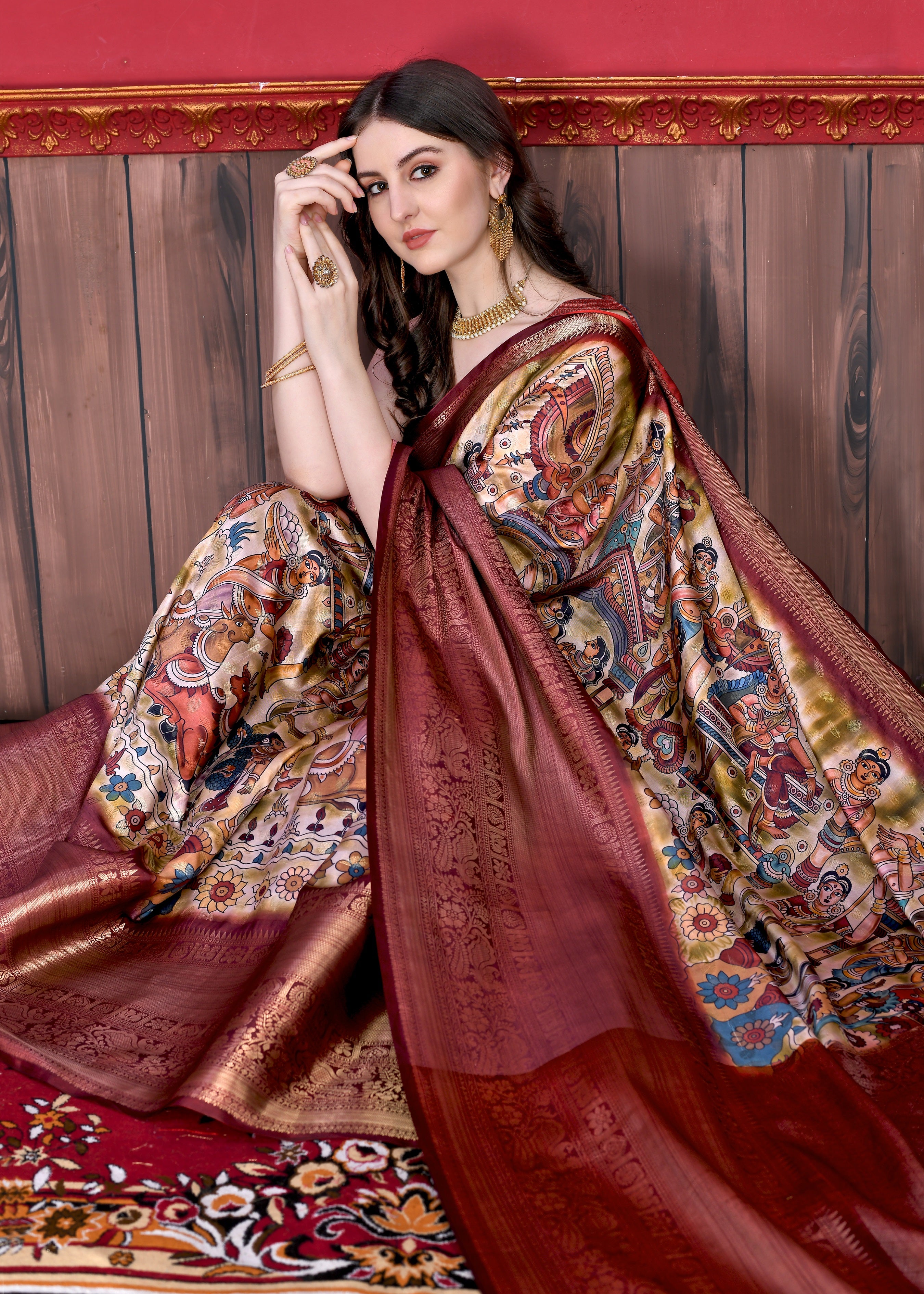 Vedant Vastram Wine Color Kanjeevaram Silk Saree - Wine - Distacart