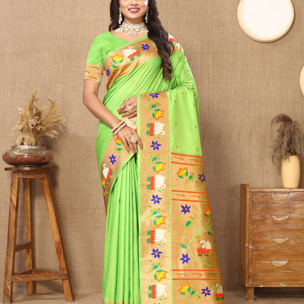 Vedant Vastram Parrot Color Paithani Silk Saree - Parrot - Distacart