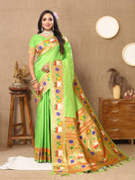 Thumbnail for Vedant Vastram Parrot Color Paithani Silk Saree - Parrot - Distacart