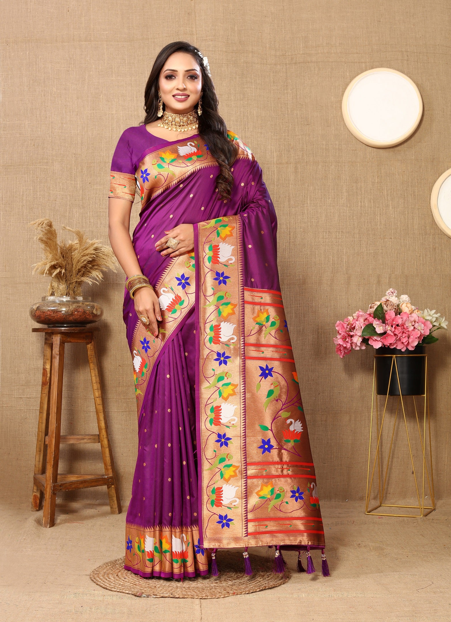 Vedant Vastram Purple Color Paithani Silk Saree - Purple - Distacart