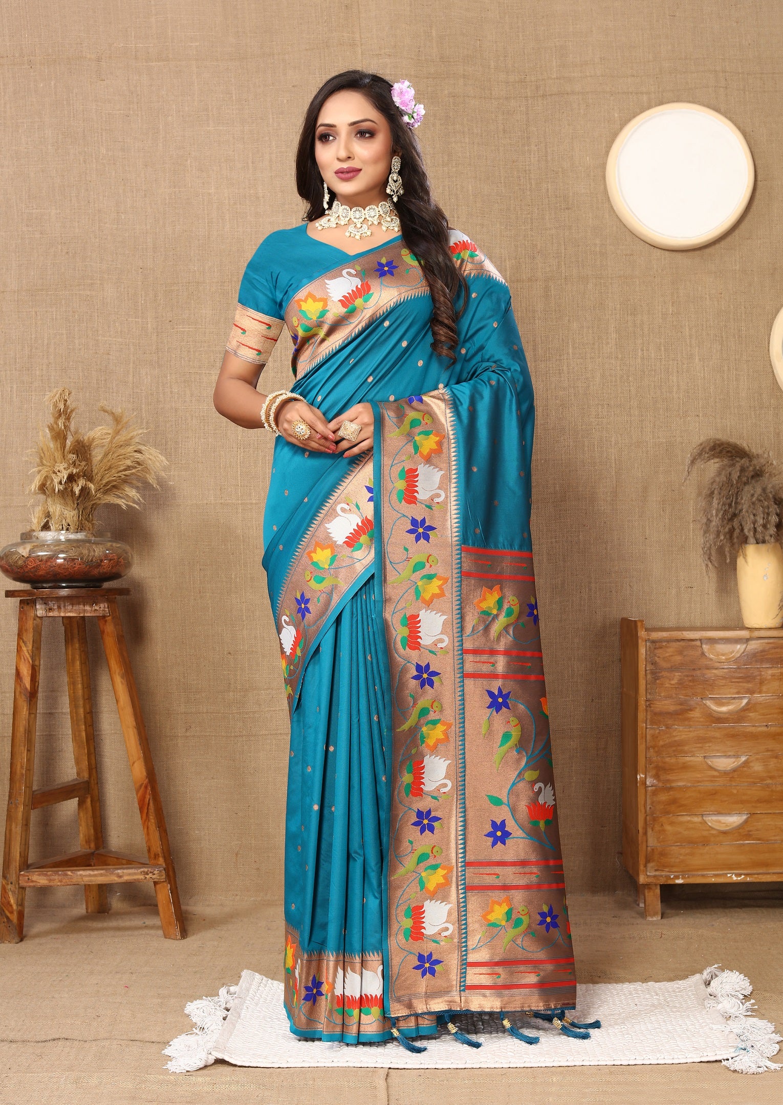 Vedant Vastram Rama Color Paithani Silk Saree - Rama - Distacart
