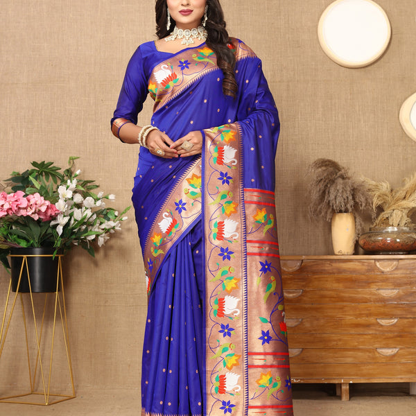 Vedant Vastram Royal Blue Color Paithani Silk Saree - Royal Blue - Distacart