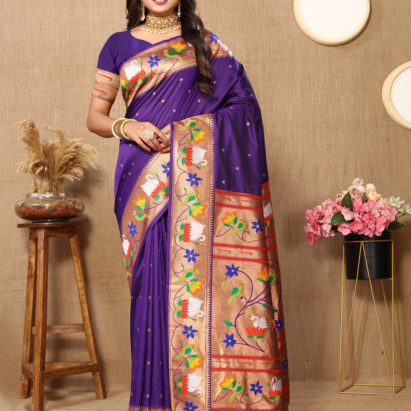 Vedant Vastram Violet Color Paithani Silk Saree - Violet - Distacart