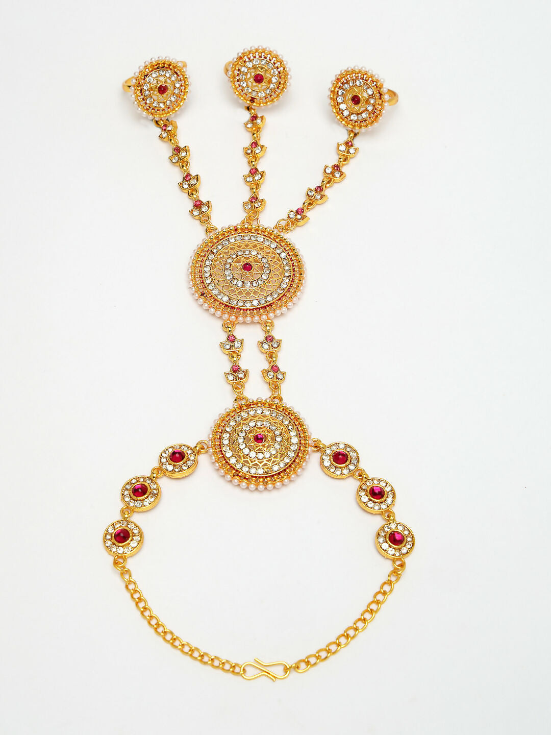 NVR Women's Gold-Polished CZ Stone-Studded Handcrafted Ring Bracelet - Distacart