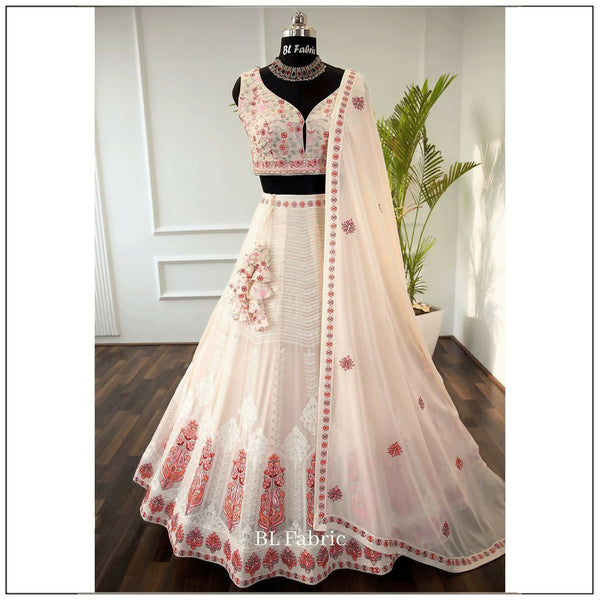 Preksha Creation Indian Festive Georgette Women Lehenga Choli In Crushed Fabric With Intricate Embroidery - Pinch - Distacart