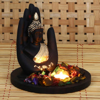 Thumbnail for eCraftIndia Black and Golden Polyresin Palm Buddha Statue - Distacart