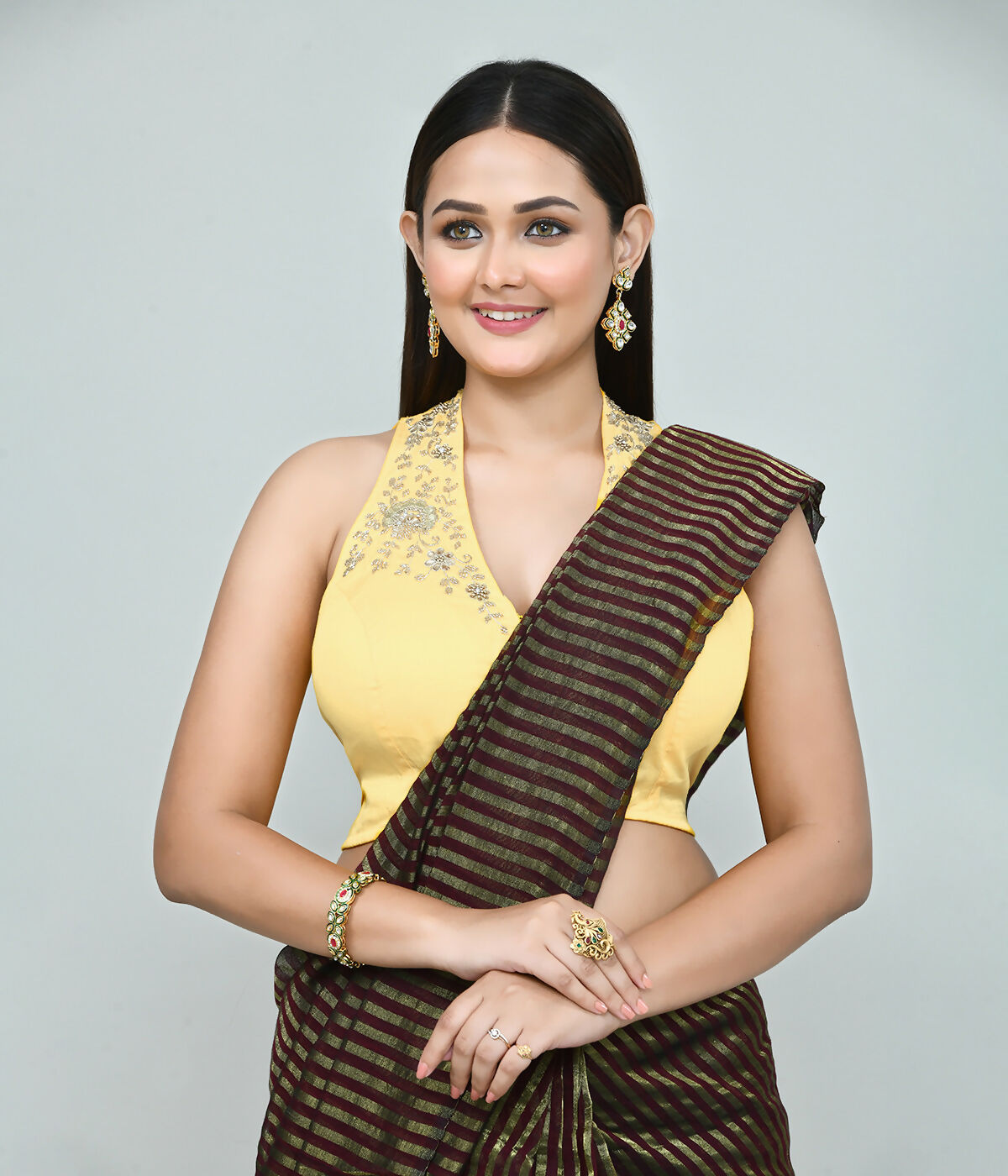 Joban Fashion Women's Yellow Embroidered Stitched Blouse