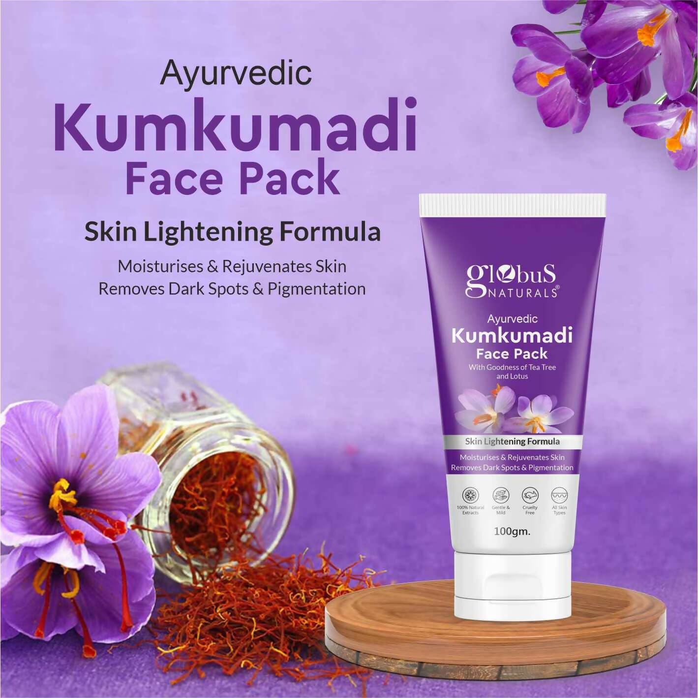 Globus Naturals Ayurvedic Kumkumadi Skin Lightening Face Pack, Suitable For All Skin Types - Distacart