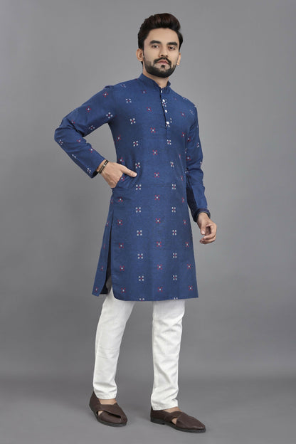 Anaita Teal Weaving Linen Cotton Straight Kurta - Distacart
