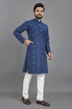 Thumbnail for Anaita Teal Weaving Linen Cotton Straight Kurta - Distacart