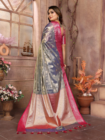 Vedant Vastram Tissue Silk Kanjeevaram Silk Saree - Blue - Distacart