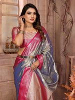 Thumbnail for Vedant Vastram Tissue Silk Kanjeevaram Silk Saree - Blue - Distacart