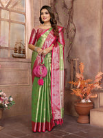 Thumbnail for Vedant Vastram Tissue Silk Kanjeevaram Silk Saree - Parrot - Distacart