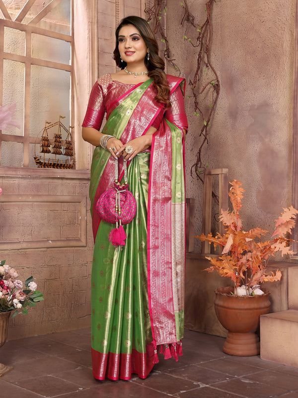 Vedant Vastram Tissue Silk Kanjeevaram Silk Saree - Parrot - Distacart