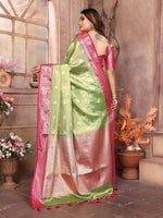 Thumbnail for Vedant Vastram Tissue Silk Kanjeevaram Silk Saree - Parrot - Distacart
