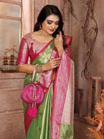 Thumbnail for Vedant Vastram Tissue Silk Kanjeevaram Silk Saree - Parrot - Distacart