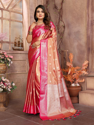 Vedant Vastram Tissue Silk Kanjeevaram Silk Saree - Rani - Distacart