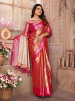 Thumbnail for Vedant Vastram Tissue Silk Kanjeevaram Silk Saree - Rani - Distacart