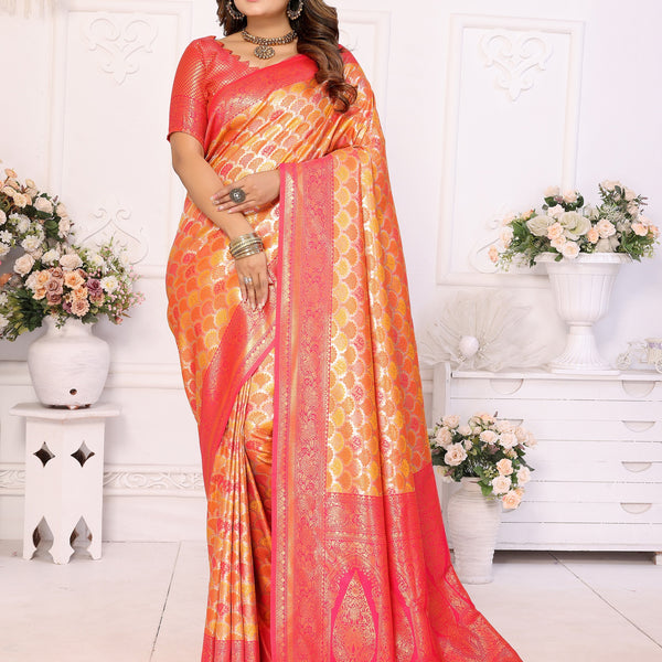 Vedant Vastram Soft Litchi Silk Kanjeevaram Silk Saree - Mustard - Distacart