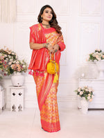 Thumbnail for Vedant Vastram Soft Litchi Silk Kanjeevaram Silk Saree - Mustard - Distacart