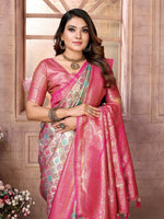 Thumbnail for Vedant Vastram Soft Litchi Silk Kanjeevaram Silk Saree - Parrot - Distacart
