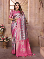 Thumbnail for Vedant Vastram Soft Litchi Silk Kanjeevaram Silk Saree - Pink - Distacart